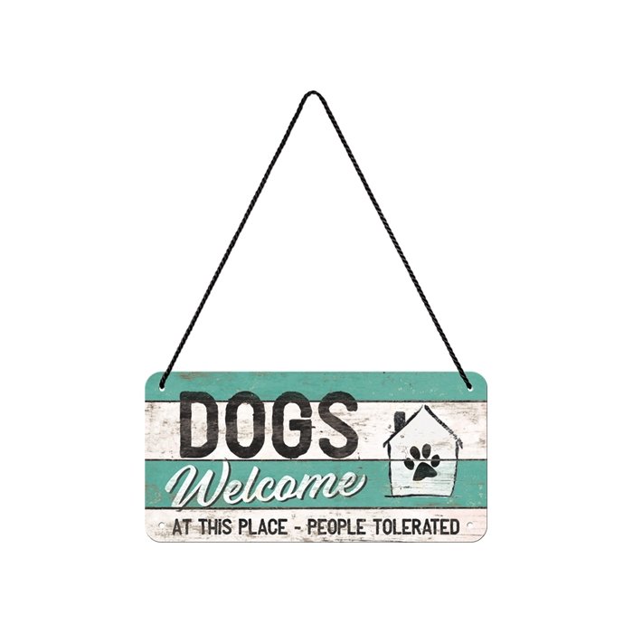 Metallplaat 10x20 cm / Dogs Welcome... / LM