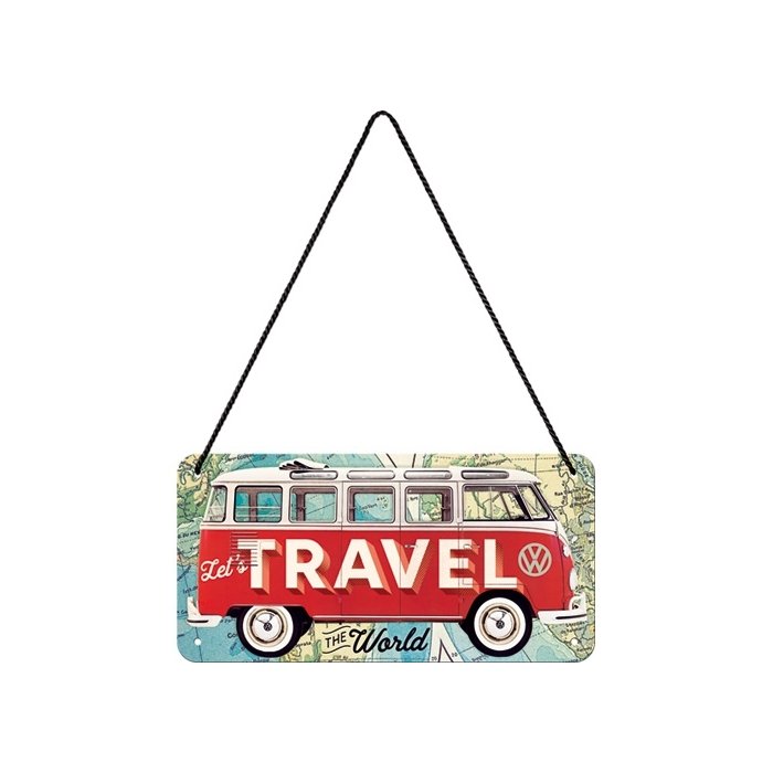 Metallplaat 10x20 cm / VW Bulli - Let's Travel The World / LM