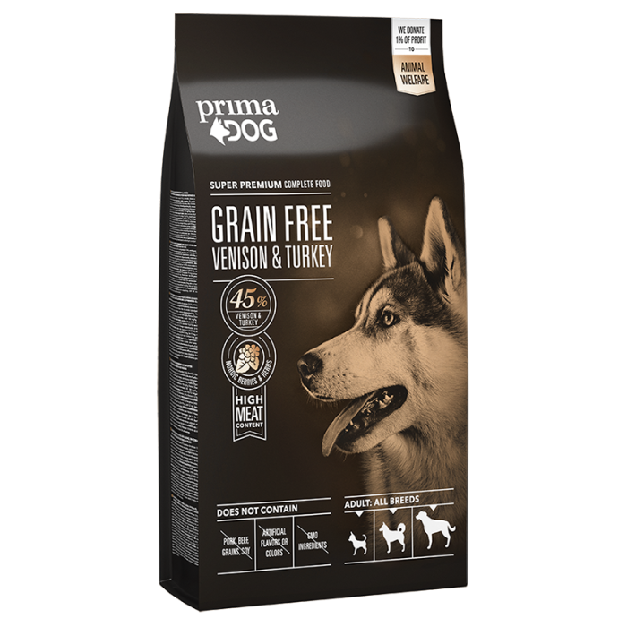 PrimaDog teraviljavaba täistoit hirveliha-kalkuniga täiskasvanud koertele / 20kg