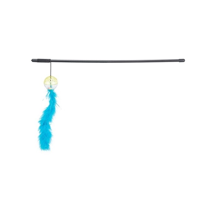 Kassi mänguasi õng kõristi ja sulega, plastik, 46 cm