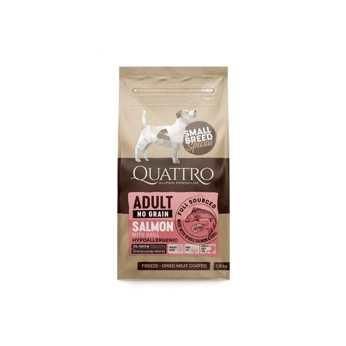 QUATTRO kuivtoit väikest tõugu täiskasvanud koertele lõhe ja krilliga / 1.5kg