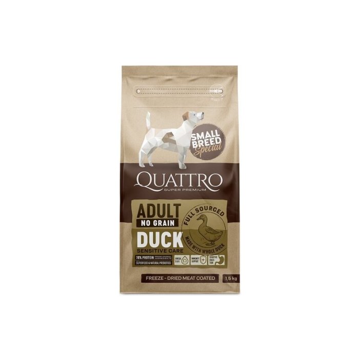 QUATTRO kuivtoit väikest tõugu täiskasvanud koertele pardiga 1.5kg