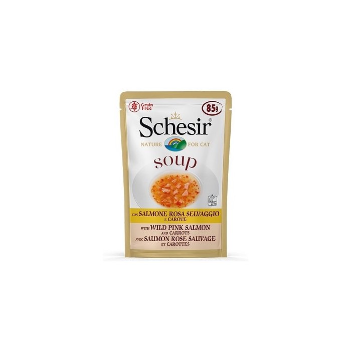 Schesir Cat Soup metsiku roosa lõhe+porgandiga kassidele / 85g