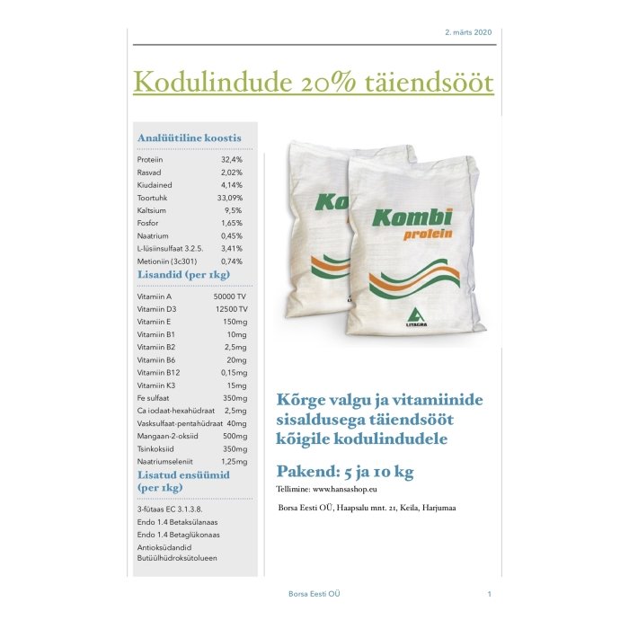 Vitamiinide segu munakanadele 20% / 40kg