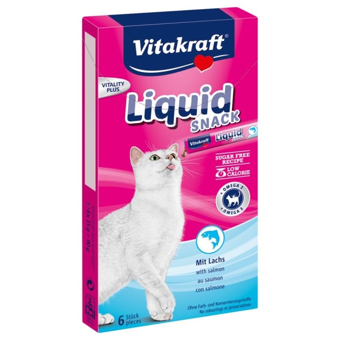 Vitakraft Liquid Snack with Salmon & Omega 3 vedel maius kassile / 6x15g