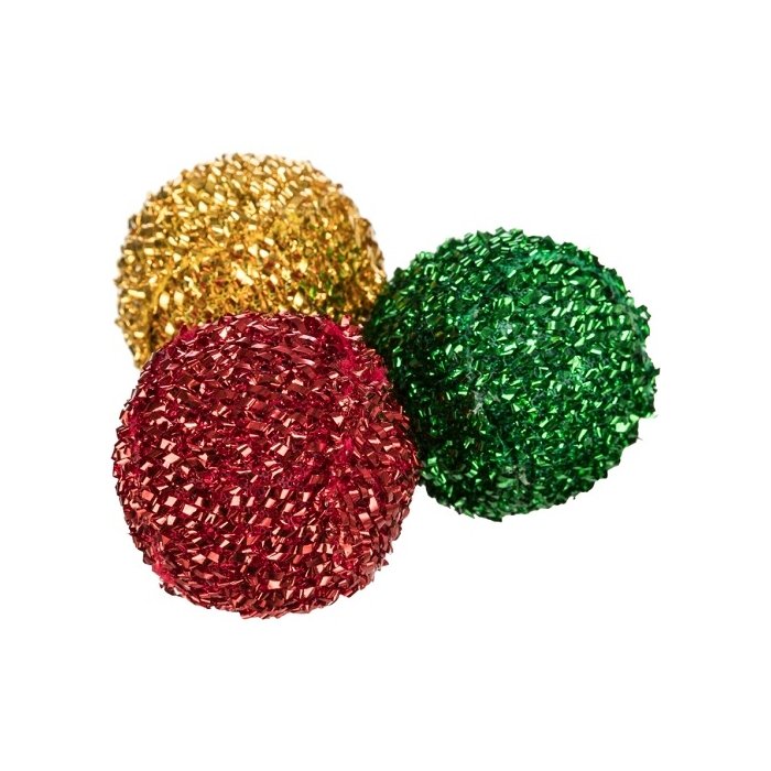 Kassi mänguasi Xmas pallid kõristiga, plastik/polüester, ø 4 cm, 3 tk.