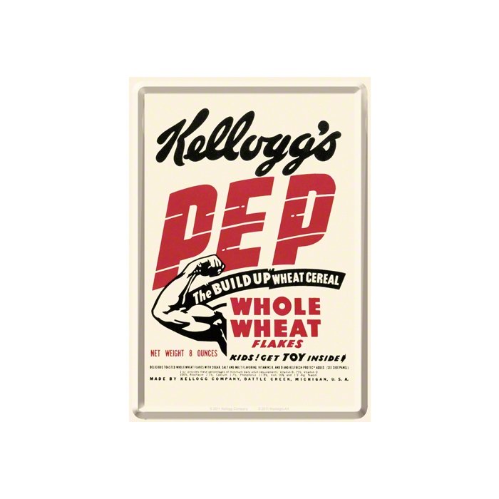 Postkaart metallist 10x14cm / Kellogg's PEP