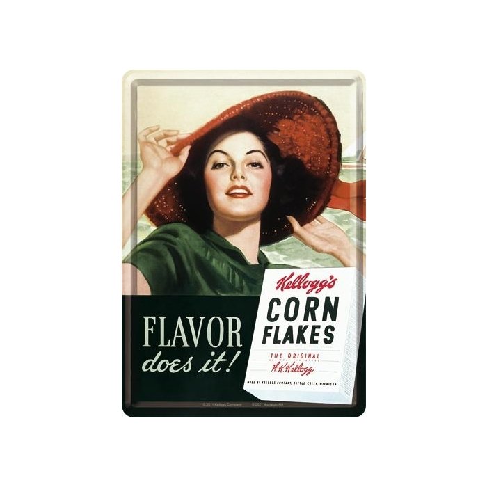 Postkaart metallist 10x14cm / Kellogg's Corn Flakes Flavor does it!