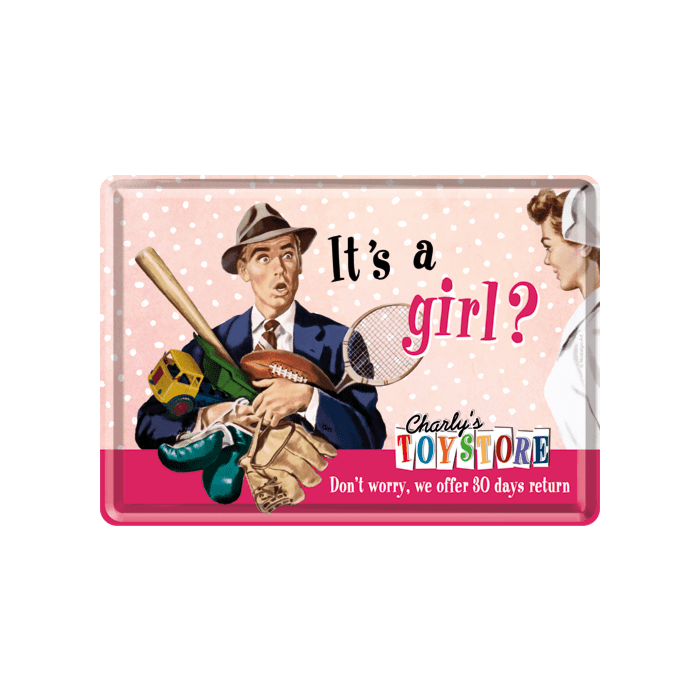 Postkaart metallist 10x14,5cm / It's a girl?