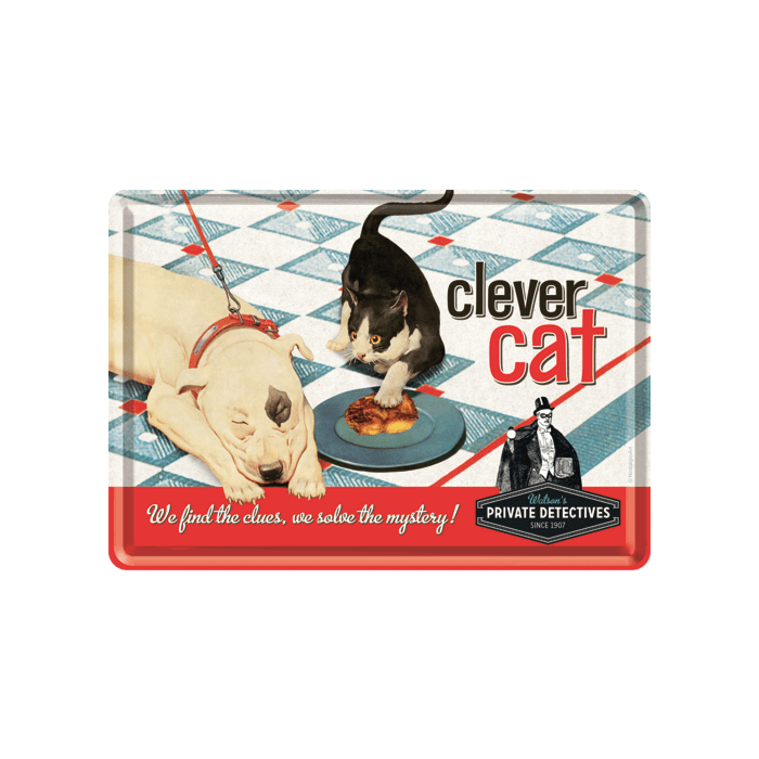 Postkaart metallist 10x14,5cm / Clever cat
