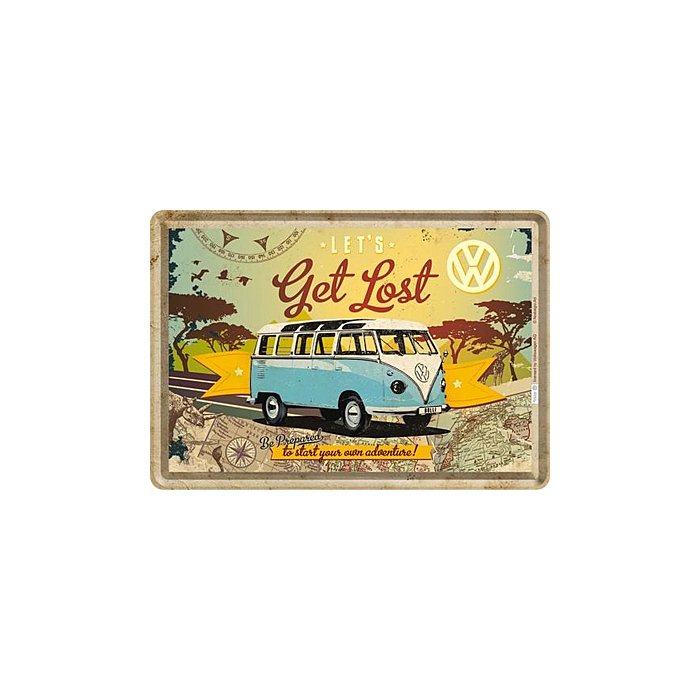 Postkaart metallist 10x14,5cm / VW Let's get lost