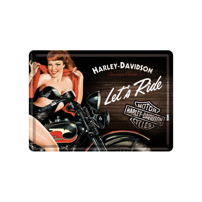 Postkaart metallist 10 x 14 cm / Harley-Davidson Biker Babe