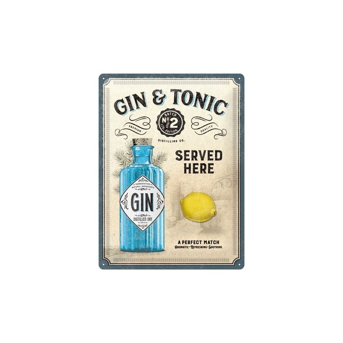 Metallplaat 30x40cm / Gin & Tonic Served Here