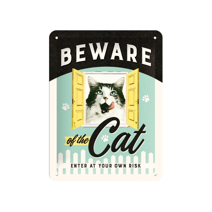 Металлический декоративный постер / Beware of the Cat / 15x20см