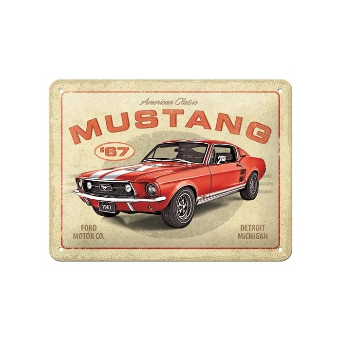 Metallplaat 15x20cm / Ford Mustang - GT 1967 Red