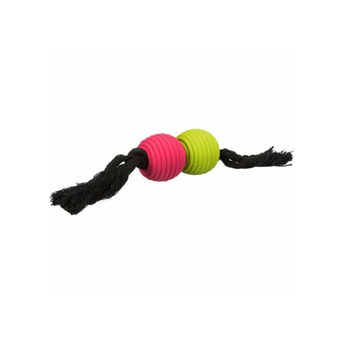 Koera mänguasi nöör pallidega lateks / puuvill / 32cm