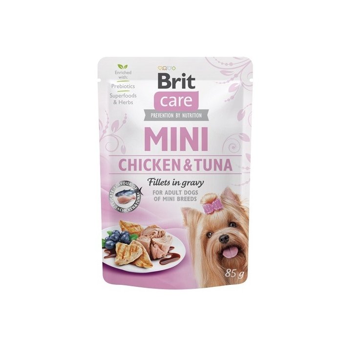 Brit Care Mini pouch Chicken & Tuna fillets in gravy einekotike koertele 85g