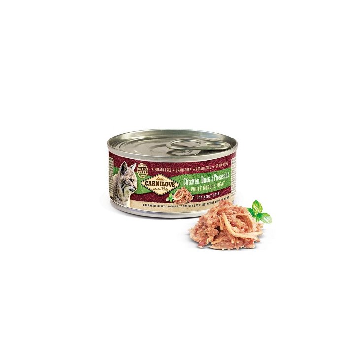 Carnilove Cat Chicken Duck & Pheasant konserv kassidele kanaliha lihasmassist, part ja faasan 100g
