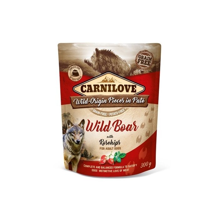 Carnilove Pouch Pate Wild Boar with Rosehips /metssea ja kibuvitsamarjadega koertele 300g