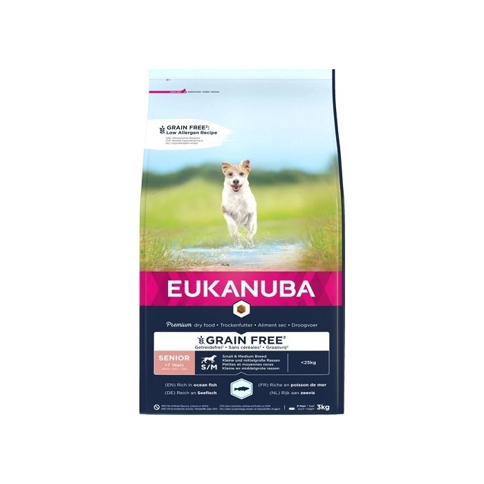 EUKANUBA Senior teraviljavaba ookeanikalaga väikest ja keskmist tõugu eakatele koertele 3 kg