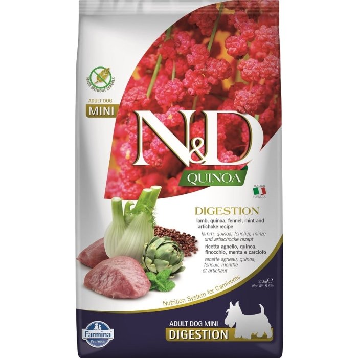 Farmina N&D Quinoa Digestion Fennel & Lamb Adult Dog Mini koerasööt 
