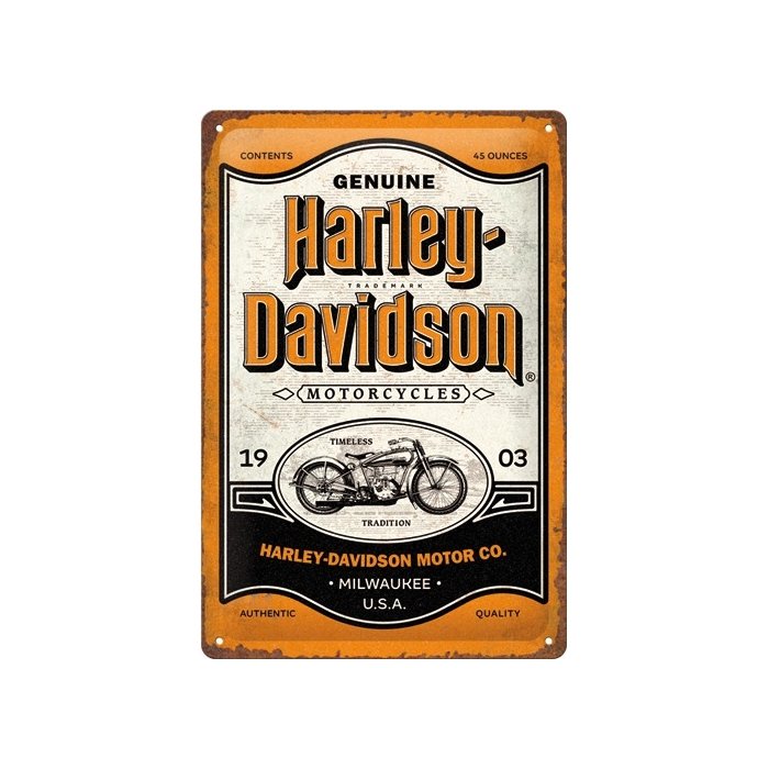 Metallplaat 20x30cm Harley-Davidson - Genuine Motorcycles Milwaukee