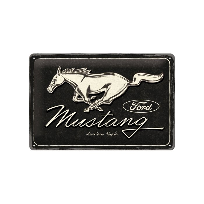 Metallplaat 20x30cm / Ford Mustang - Horse Logo Black / KO