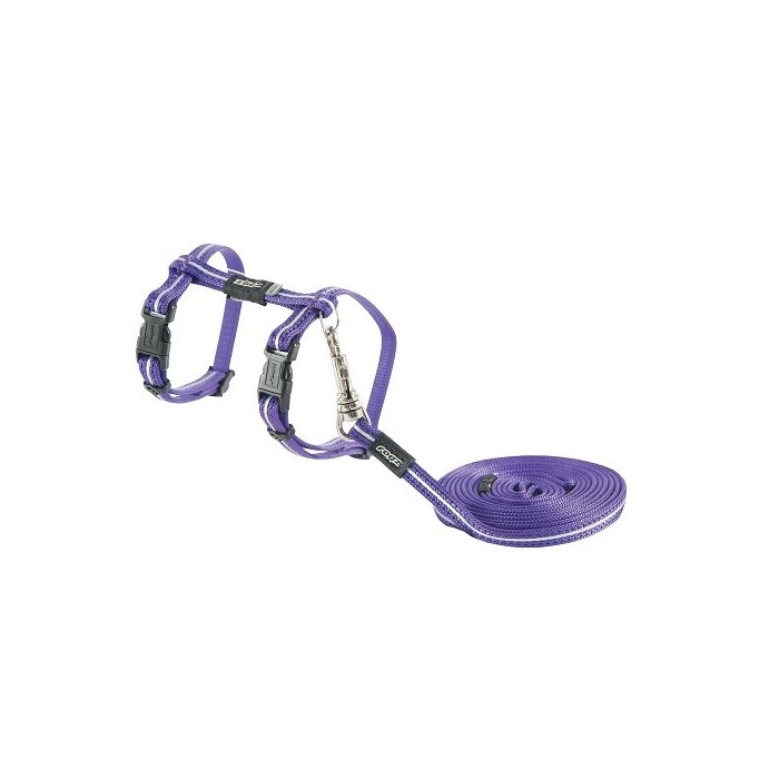Kassi traksid+jalutusrihm Rogz AlleyCat XS lilla 8mm 19.8-30cm 1.8m