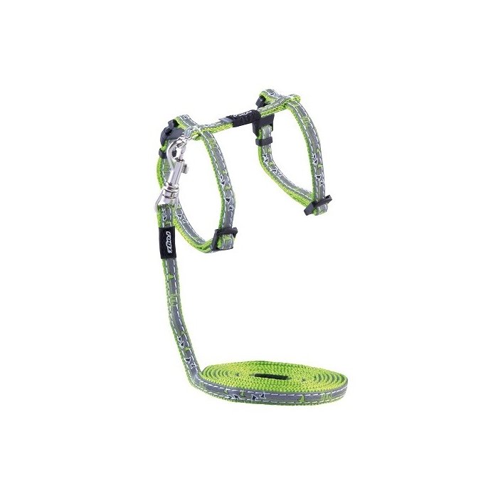 Kassi traksid+jalutusrihm Rogz NightCat XS Lime Swallows 8mm 19.8-30cm 1.8m