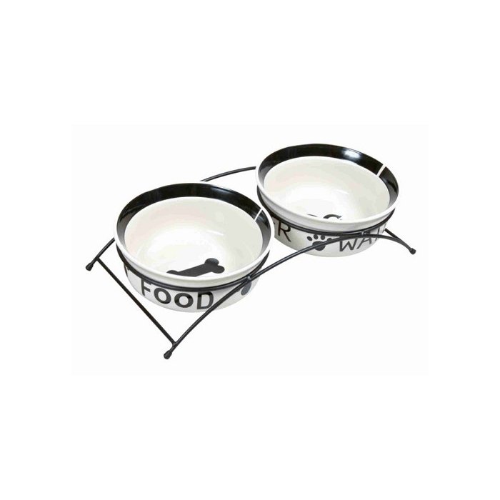 Keraamilised kausid tõstetud alusel Eat on Feet, 2 × 1.6 l/ø 20 cm, valge/must