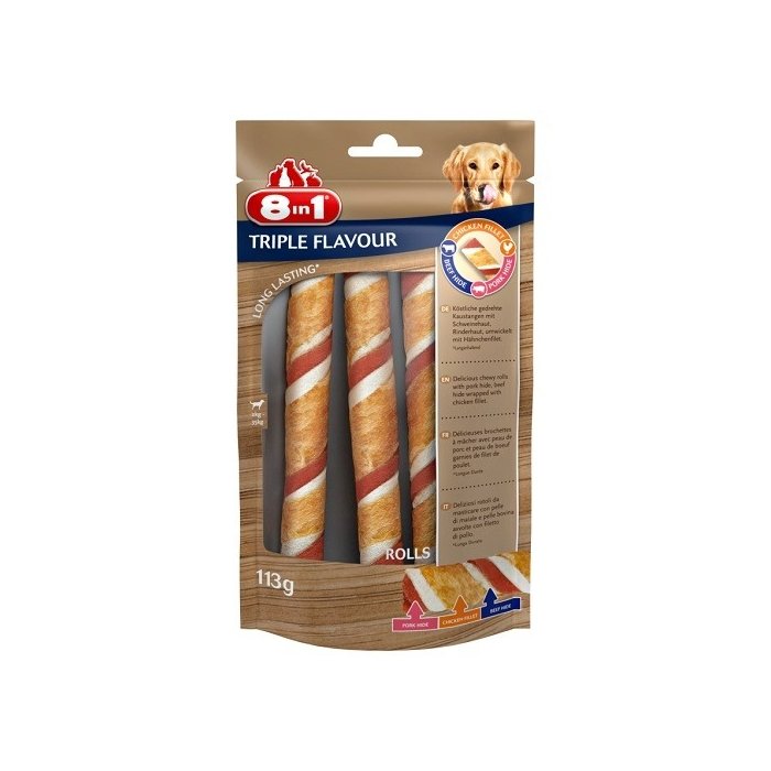 Koera maius 8in1 Flavours Kolme maitsega rullid 113g