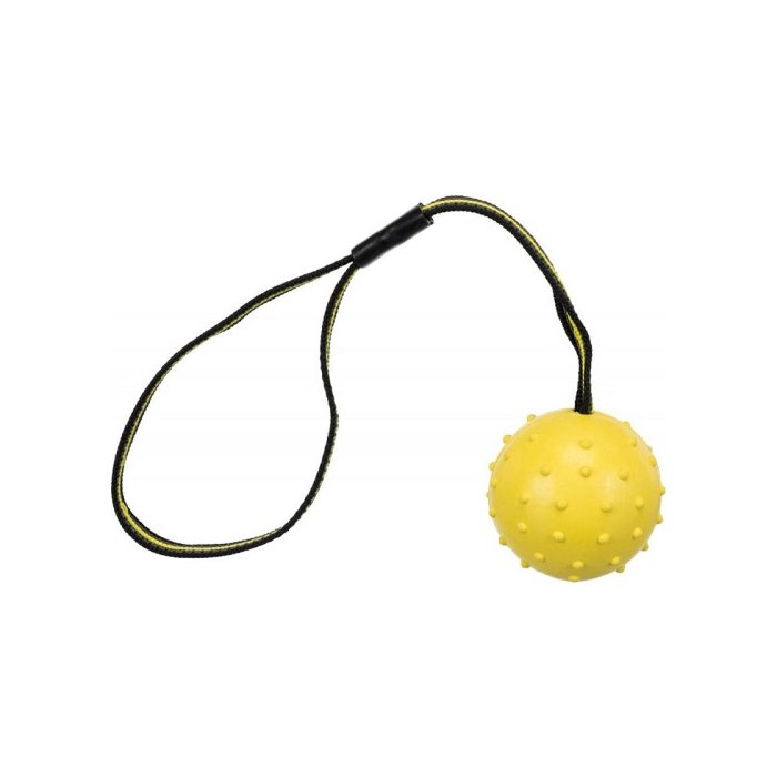 Koera mänguasi kollane kummipall nööriga Ø6cm  / 35cm