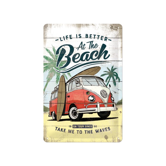Metallplaat 20x30cm / VW Bulli Life's Better At The Beach / KO