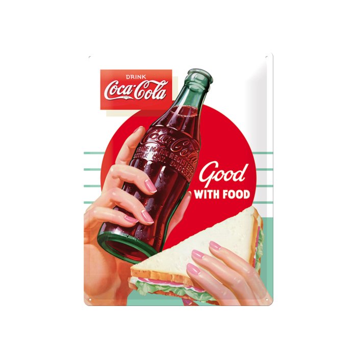 Металлический декоративный постер / Coca-Cola Good With Food / 30x40см