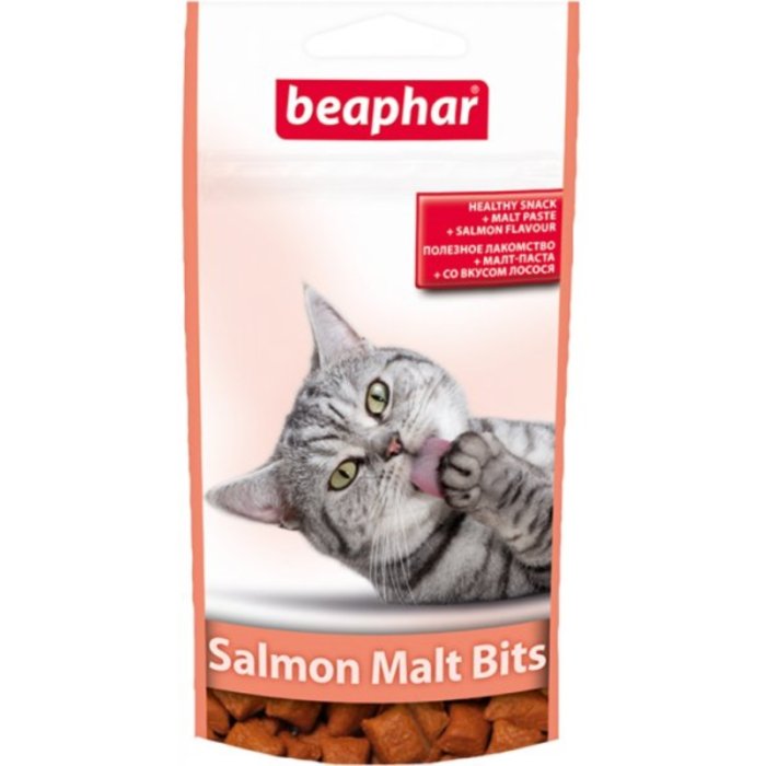 Beaphar Подушечки Salmon Malt Bits для выведения шерсти из желудка у кошек, 35 г