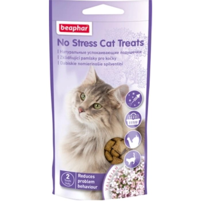 Beaphar No Stress Cat Treats / Хрустящие подушенки No Stress Cat Treats с начинкой и привлекательным для кошек запахом, 35 г