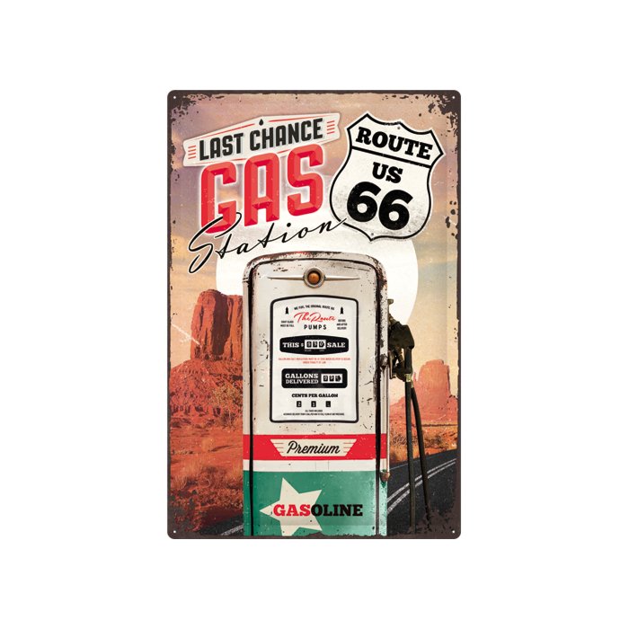 Metallplaat 40x60cm / Route 66 Last chance gas station