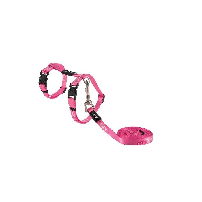 Traksid kassidele rihmaga Kiddycat Pink Hearts 24-40cm/1.8m
