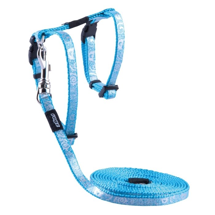 Traksid kassidele rihmaga Rogz Catz SparkleCat 8 mm XSmall 19.8-30cm 1.8m , türkiissinine