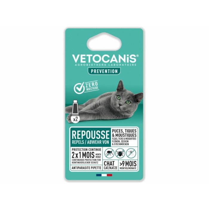 Vetocanis kirbu-, sääse- ja puugtilgad kassidele/ 2x1,2ml pipett